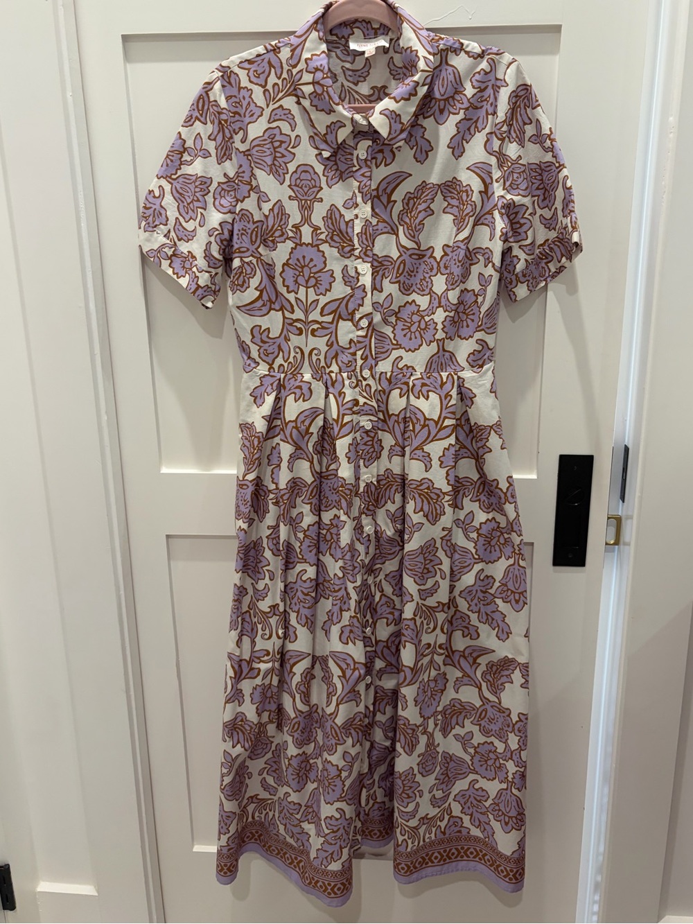 Flying Tomato Lavender and Cream Floral Button-Down Midi Dress